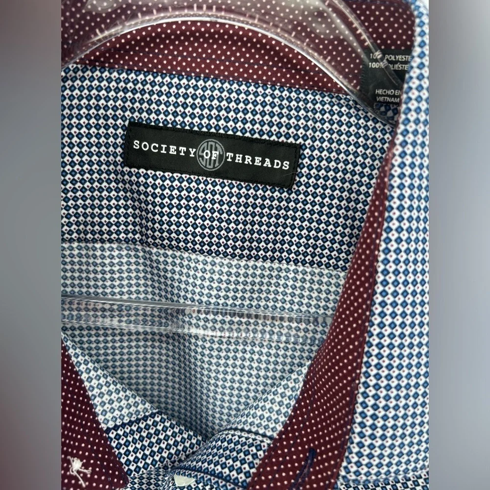Society Of Threads Shirt Mens Size XL 17.5 Long Sleeve Button Up Contrast Collar